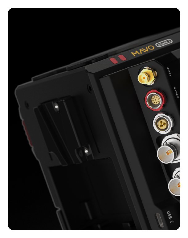 close up side view of the kinefinity mavo s35 mark 2 showing the connections